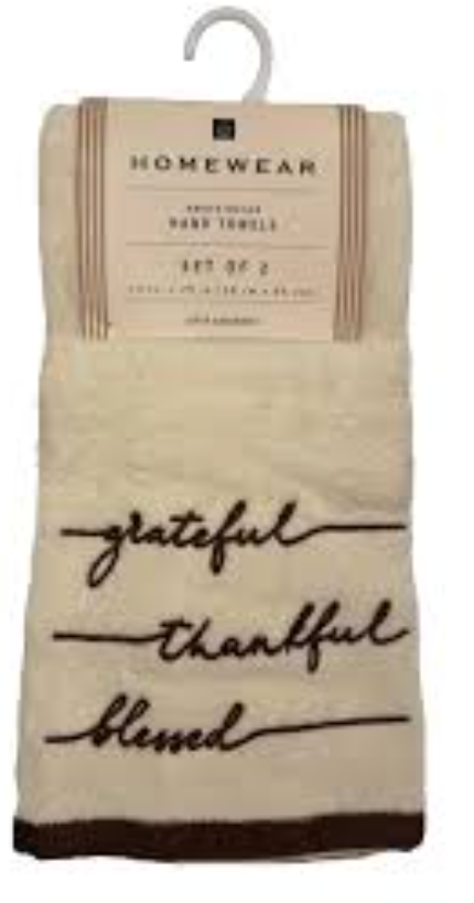 Homewear Embroidered Hand Towels - Grateful Thankful Blessed 
 Pack Of 6