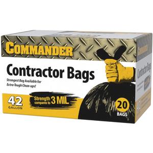 Commander 42 Gallon 3 MIL (eq) Heavy Duty Contractor Bags with Flap Ties - 32" x 46" - Pack of 20 - For Contractor, Industrial, & Outdoor (Black)