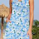 Women's Casual Summer Sleeveless Dresses Beach Boho Sundress Dress with Pockets (Blue, S)