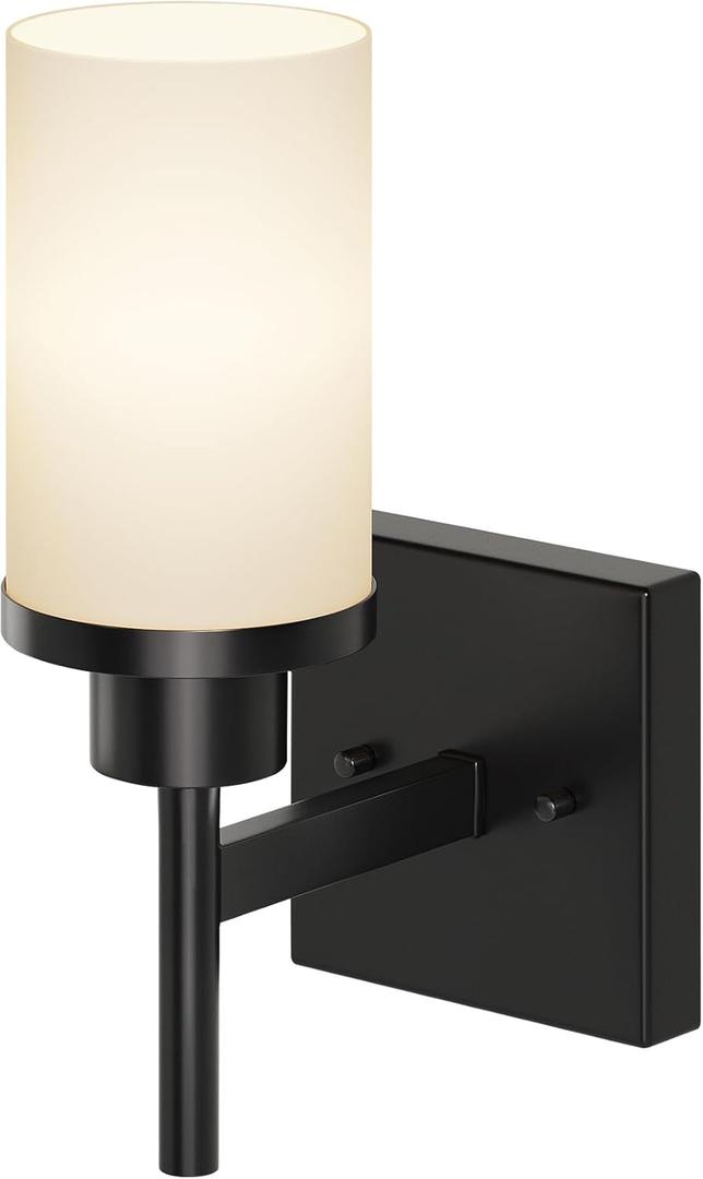 AONEON Wall Light Fixtures Matte Black Bathroom Vanity Lights Over Mirror with White Frosted Glass, Wall Lamps for Hallway Washroom Porch Entrance T001MB-L1