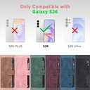 for Samsung Galaxy S26-Wallet Case: with RFID Blocking Card Slots (6 Cards) | Soft PU Leather Magnetic Snap Zipper Pocket | Crossbody Wrist Strap Protective Phone Cover - Pink