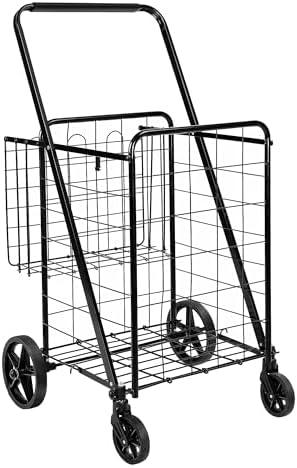 Amazon Basics Foldable Shopping Utility Cart with 360-Degree Wheels, Easy Assembly, Black, X-Large