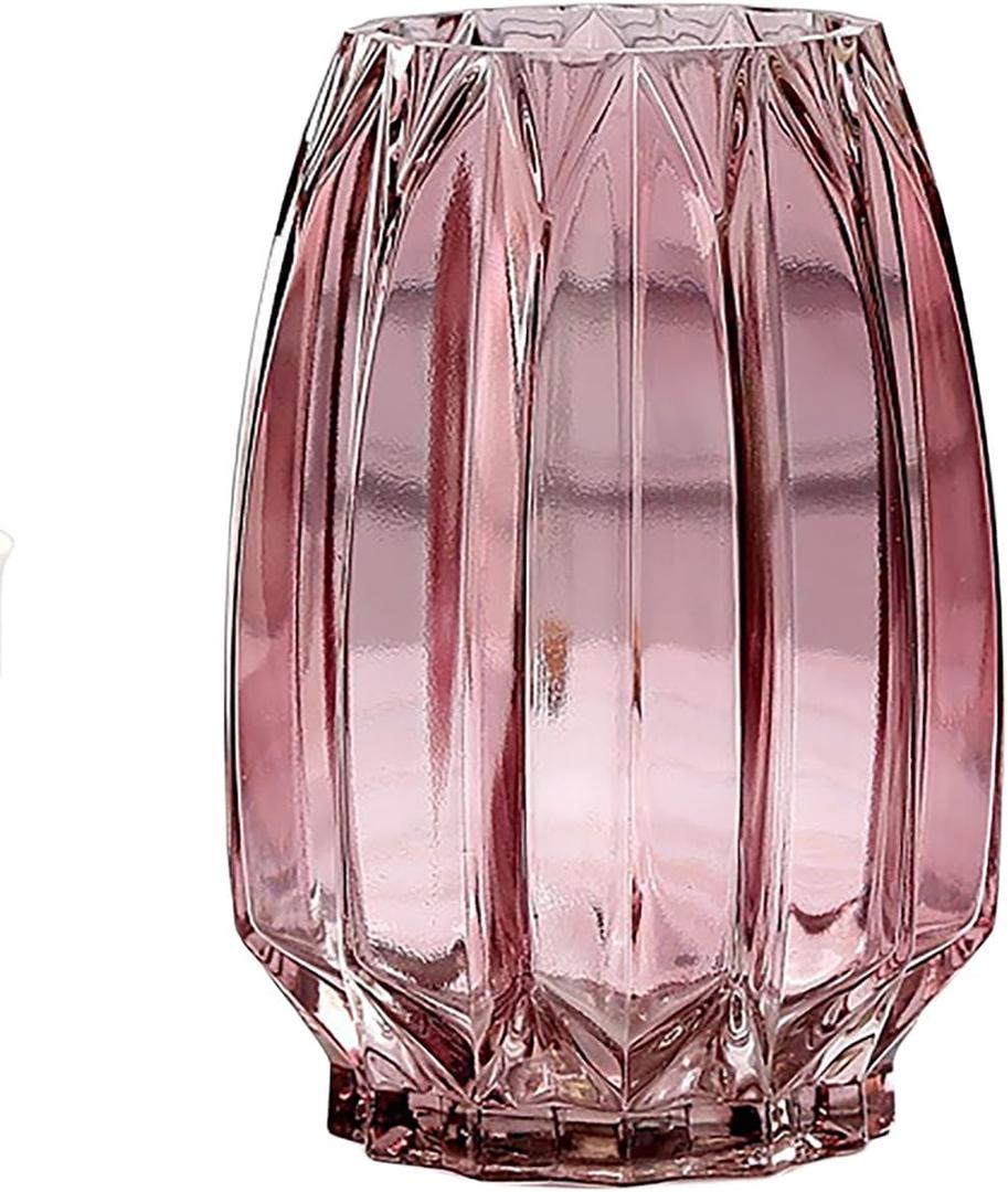 Pink Glass Vase Modern Ribbed Vase for Flowers, Candles, and Decorative Accents - Tall/Short Vases for Centerpieces Home Table Decor(Purple Pink H8.0inch) (H-7.87inch)