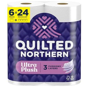 Quilted Northern Ultra Plush Toilet Paper, 6 Mega Rolls = 24 Regular Rolls, 3X Thicker*, 3 Ply Soft Toilet Tissue Pack Of 2