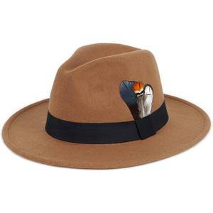 FADACHY Classic Fedora Hat for Men & Women Wide Brim Felt Hat Panama Dress Hat Tan Fedora, L-XL