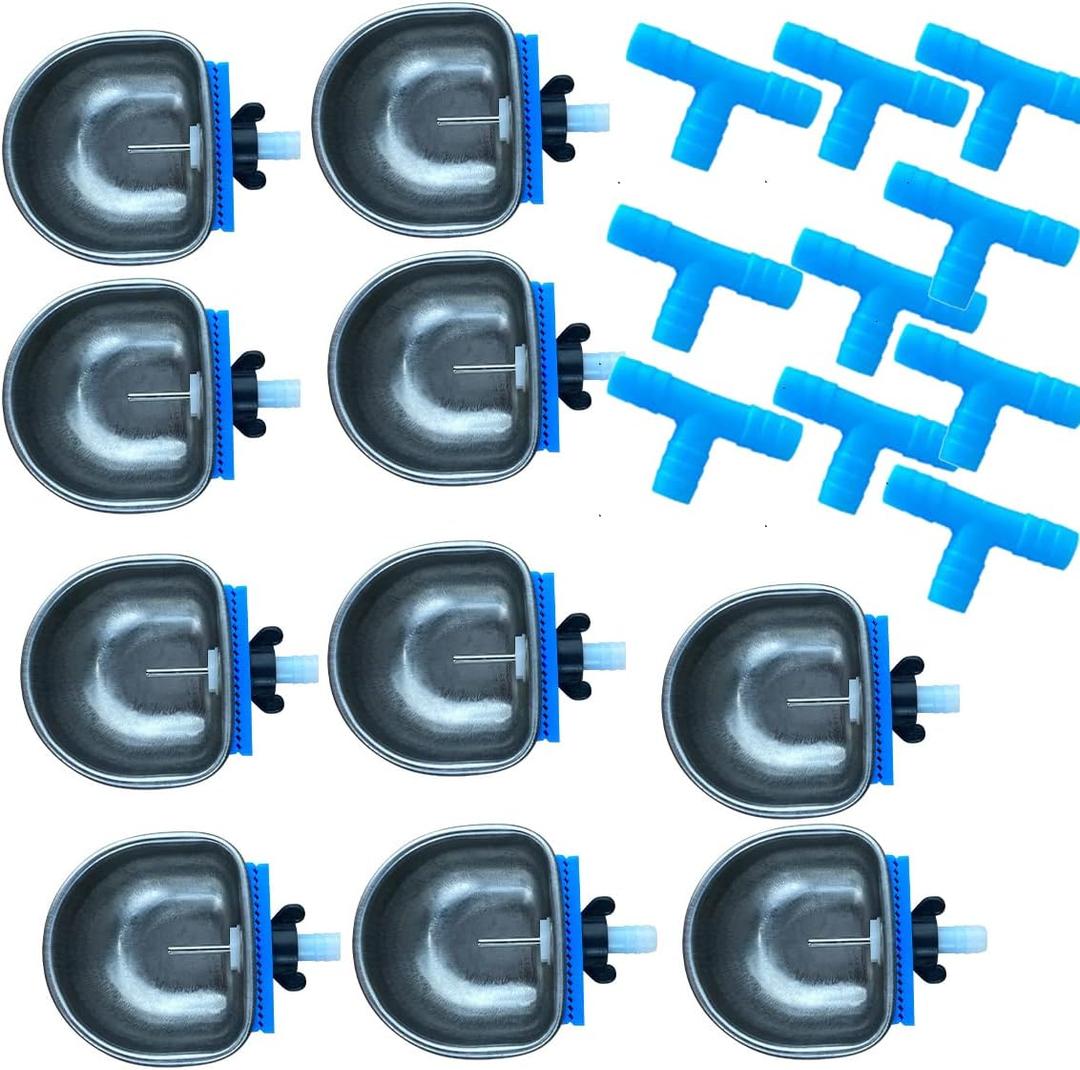 Rabbit Water Dispenser - Automatic Bunny Water Nipple Drinker Feeders, 2.36'' Stainless Steel Metal Bowl for Cages Watering System Breeding Equipment