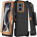 for Motorola Moto Edge 5G 2024 Case with Belt Clip Holster,2X Screen Protector,Heavy Duty Shockproof Drop Protection Military Grade Full Body Rugged Phone Cover with Kickstand (Black Orange)