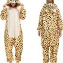 Adult Leopard Cheetah Onesie Costume - Animal Print One-Piece Cosplay Pajamas for Women and Men (XS)