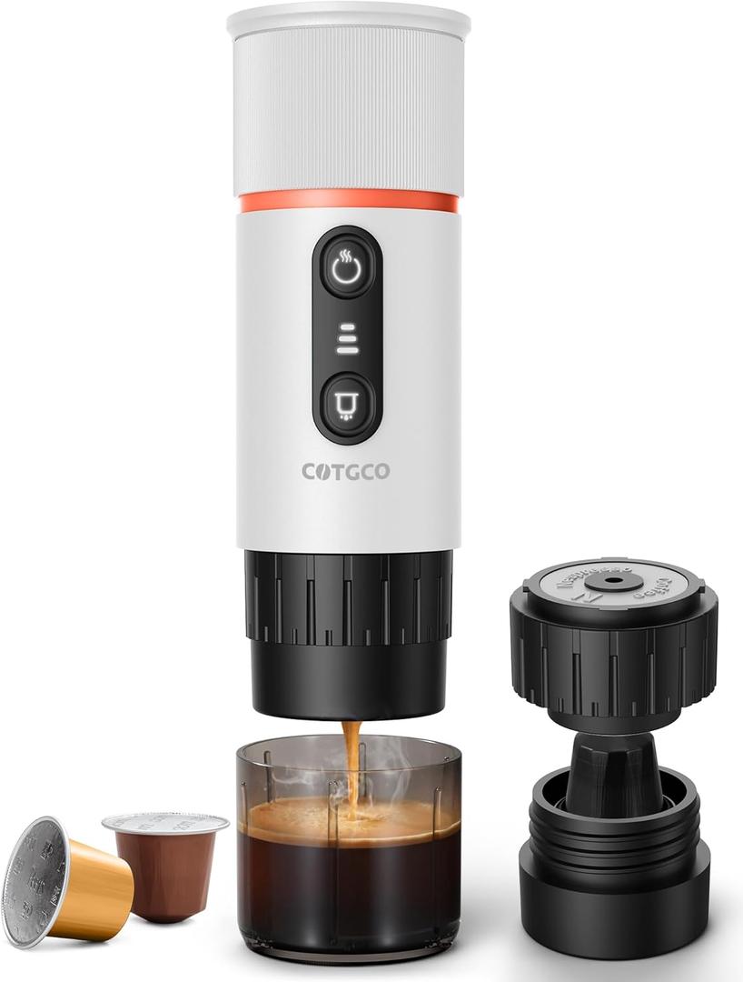 Portable Espresso Maker20Bar SelfHeating & Auto-off | 13500mAh Battery Brews8Shots | 12V Mini Coffee Machine Compatible with NespressoOriginal Pods | Car/Travel/Camping (White)