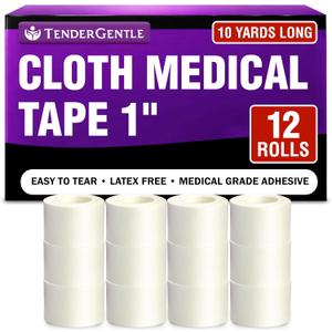 Cloth Medical Tape for Wound Care - 12 Rolls of 1 Inch Durable Surgical Tape to Secure Dressings - 10 Yards Long - Easy to Tear and Latex Free