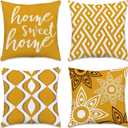 Hexagram Geometric Yellow Pillow Covers 18x18, Boho Pillow Covers | Set of 4, Home Sweet Home, Outdoor, Farmhouse, Sofa, Living Room, Bedroom, Decor, No Insert