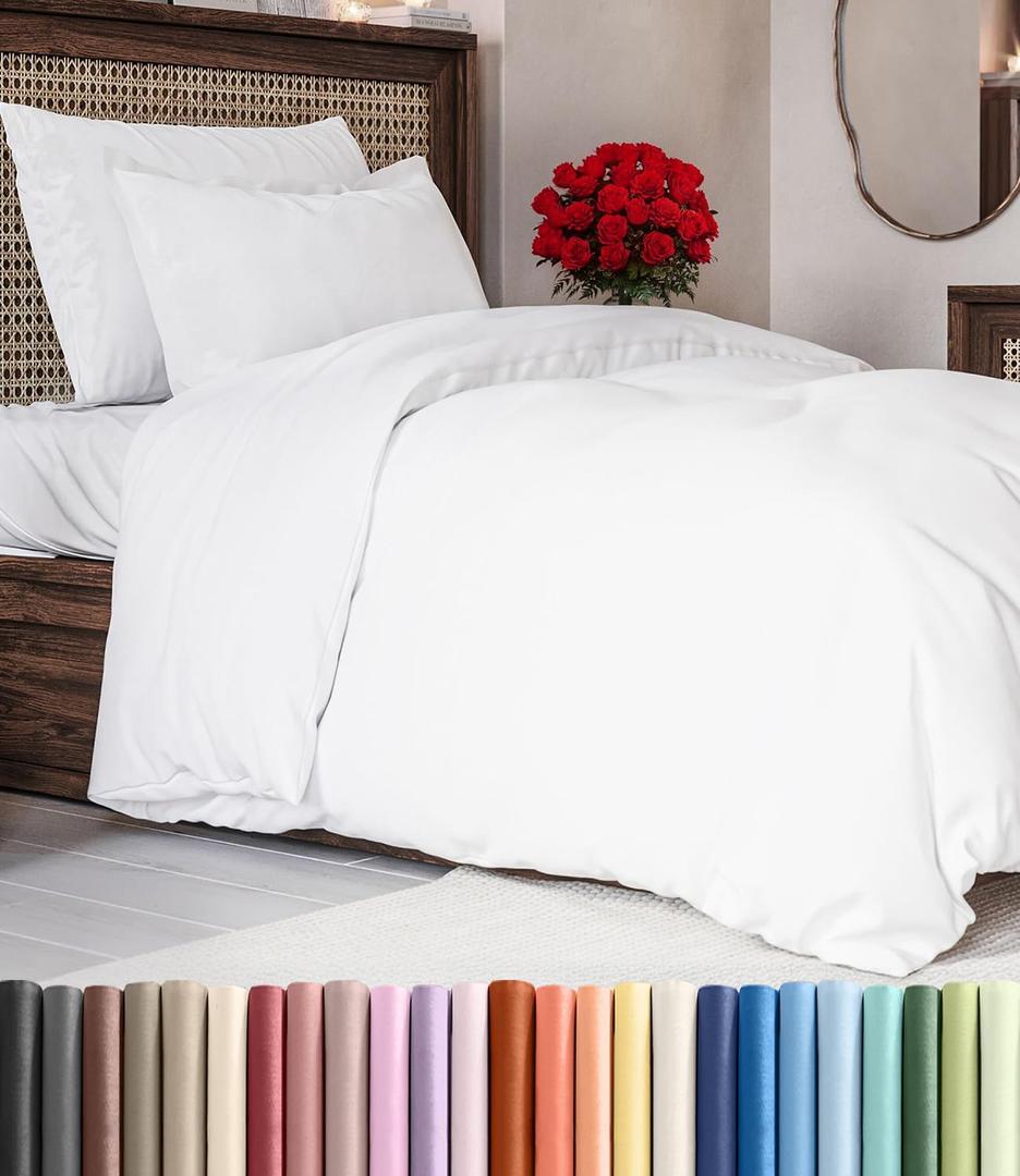 White Duvet Cover Twin/Twin XL Size - Extra Soft Twin/Twin XL Size Duvet Cover - Lightweight & Breathable - Easy Care & Fade Free w/ Zipper Closures & Ties - 68" x 90" Inches - Comforter Not Included