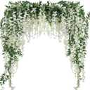 3Pcs 7.2Ft/Piece Artificial Flowers Wisteria Garland Artificial Wisteria Vine Hanging Flower Greenery Garland for Home Garden Outdoor Wedding Arch Floral Decor (White)