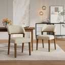 Christopher Knight Home Hanie Modern Upholstered Dining Chair Set of 2, Curved Backrest Kitchen Side Chair, Wooden Armless Dining Room Chair, Extra Seat for Living Room, Walnut+Beige, Medium