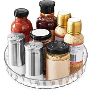 Small Acrylic Lazy Susan Organizer 8" Clear Turntable for Cabinet, Countertop, Bathroom 1 Tier Plastic Spinning Organizer, for Kitchen, Vanity, Pantry, Tabletop Storage organizador giratorio acrilico