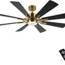 WINGBO 72" DC Ceiling Fan with Lights and Remote, Gold and Black, 3 Downrods, 8 Plywood Blades, 6-Speed Reversible DC Motor, Modern Indoor Fan for Kitchen, Bedroom, Living Room
