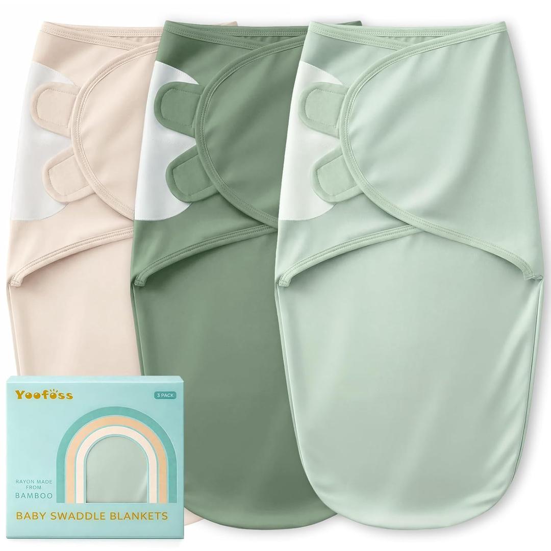 Yoofoss Baby Swaddle for Newborns 0-3 Months, Rayon Made from Bamboo Swaddle, Noiseless Closure Swaddle Sack, Soft Breathable & Durable Snug Fit (Apricot & Green)