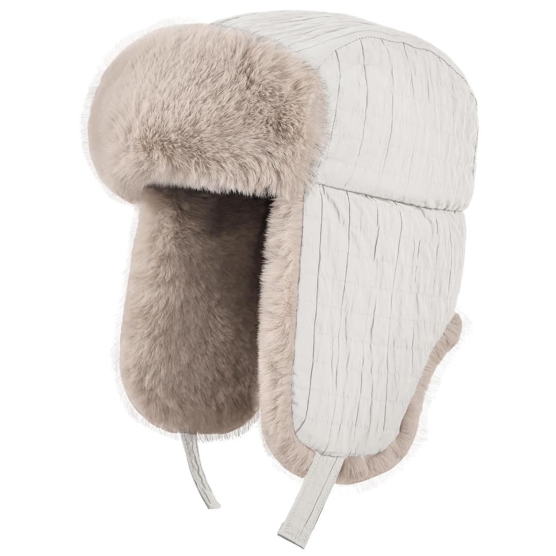 Winter Hat for Men Women Trapper Hat with Ear Flaps, Windproof Russian Trooper Hat for Cold Weather Hunting Skiing Khaki