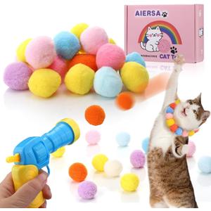 AIERSA Interactive Cat Toys for Indoor Cats, Cat Ball Launcher with 30 Plush Balls for Bored Adult Cats, Cat Toy Gun with Pom Poms, Cat Lover Gifts for Women