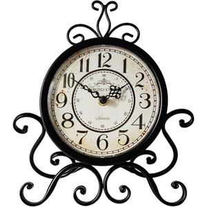 HZDHCLH Vintage Table Clocks for Living Room Bedroom Decor, Silent Decorative Farmhouse Shelf Clock Battery Operated, Small Rustic Mantel Clock with Roman Numerals (Black,11 inch)