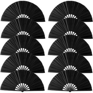 Oncpcare 10 Pcs Boots on The Ground Hand Fan Bulk, Folding Popping Clacking Fans for Line Dancing (Black)