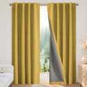 Joydeco Blackout Curtains for Bedroom - 84 Inch Long 100% Light Blocking 2 Panels Set Yellow Drapes, Thermal Insulated Room Darkening Curtains, Linen Textured for Living Room, Rod Pocket & Back Tabs