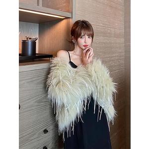 Guseval Women's Fashion Cropped Faux Fur Jacket Long Sleeve Open (US, Alpha, Medium, Regular, Regular, white)