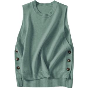HangNiFang Women's Round Neck Sleeveless Pullover Ribbed Knit Sweater Vest Top, Medium