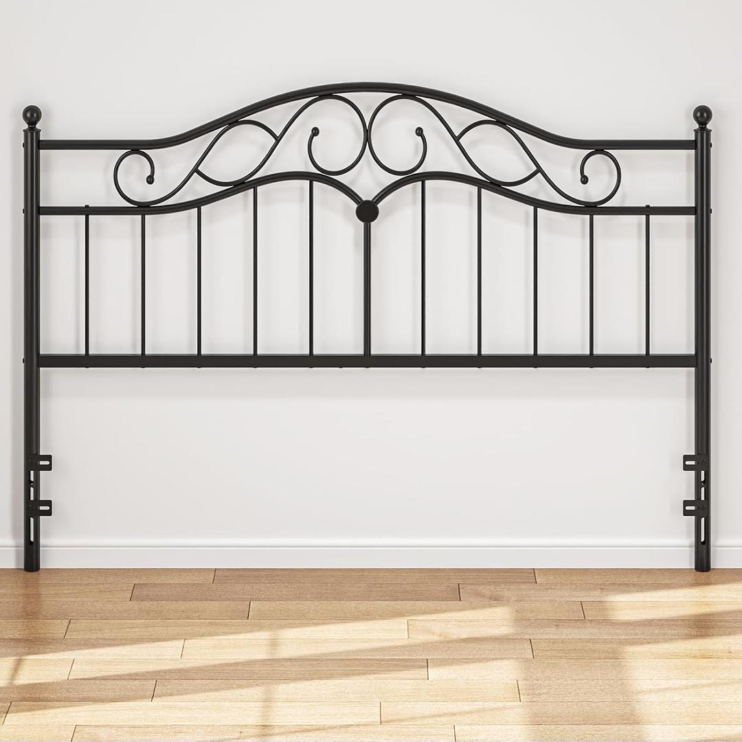 Weehom King Size Headboard Only, Sturdy Metal Headboard with Bed Frame Adapters Adjustable Height, Farmhouse Vintage Headboard for King Bed Frame Easy Assembly, Black