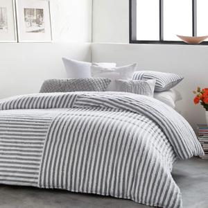 DKNY Clipped Squared 3-Piece Duvet Cover & Sham Set, Full/Queen, Grey