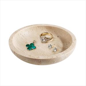 Travertine Jewelry Dish Tray - Decorative Stone Catchall Bowl for Entryway Table, Keys & Rings Holder, Natural Marble Home Decor Organizer (5.5 Inch) (A1)