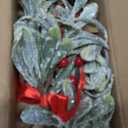 2 Pack Christmas Artificial Mistletoe Ornament with Red Bow Snowy Red Berries Christmas Hanging Mistletoe Decorations Bouquet Floral Natural Pine Cones Holiday Decoration Ornament Bouquet