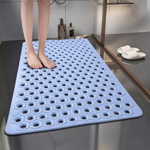 FOMAILE Hexagon Shower Stall Mat Non-Slip Bath Mat for Shower Floor - Super Drainage Quick Dry Bathroom Mat with Strong Suction Cups, Anti-Slip Bath Rug for Tub, Machine Washable,16" x 27.5"Blue