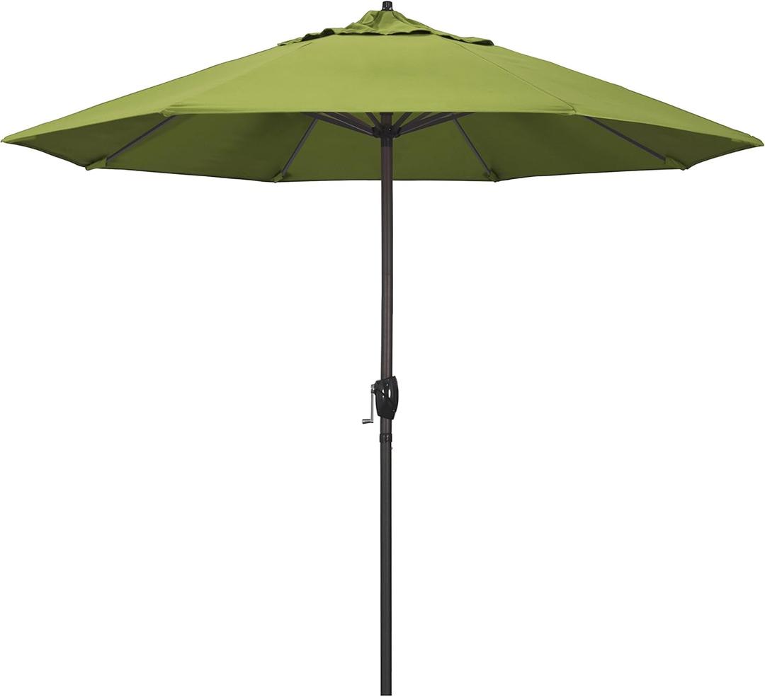 California Umbrella 9' Round Aluminum Bronze Auto Tilt in Cabana Regatta (Macaw)