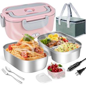 LAVAED Electric Heated Lunch Box - 80W Fast Heating, Portable Warmer for Car/Truck/Office/Outdoor, BPA Free (2PPink)