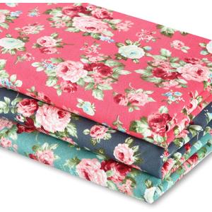 Boao 3 Pieces 3 Yards 62 Inch Wide Floral Cotton Fabric Rose Pattern Flowers Print Quilting Fabric Bundle for Mother‘s Day Quilting Sewing Crafting DIY Making