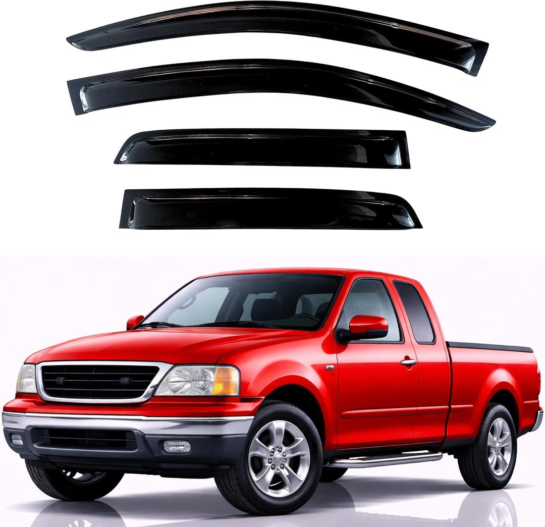 KPY Rain Guards Fit for 1997-2003 Ford F150 SuperCab & 2004 F150 Heritage SuperCab, Out-Channel Window Visors Vent Wind Deflectors 4PC, 1997-1999 Ford F250 SuperCab Light Duty (Extended Cab Only)