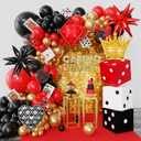 144PCS Dice Favor Boxes Casino Theme Party Decorations , Casino Balloon Arch Garland Kit Red Black Gold Dice Crown Poker Foil Balloons for Poker Las Vegas Game Night Casino Party Supplies