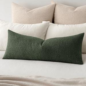 MIULEE Textured Boucle Throw Pillow Cover Dark Green Accent Solid Lumbar Pillow Case Decorative Soft Pack of 1 Couch Cushion Chair Sofa Bedroom Livingroom Home Decor,36x14 Inch