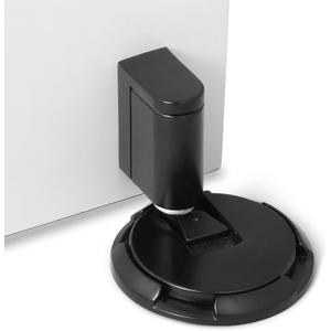 Windproof Door Stopper Indoor Heavy Duty Floor Door Stop Keep Door Open Mechanical No Drilling Door Stopper with Screws and 3M Adhesive, 1 Pack, Matt Black
