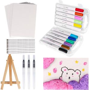Magic 3D Foam Texture Painting Kit,Magic Puffy Paint,3D Drawing Canvas Sponge,DIY Bubble Drawing Pens Art Supplies,10Pcs Puffy Paint Paper(Rectangular)