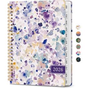 2026 Planner, Weekly and Monthly Calendar Planner for Women, Jan 2026 - Dec 2026, Hardcover Planning Agenda book with Tabs, Spiral Bound, Inner Pocket, Perfect for School Office Supplies, 6.3" x 8.5" - Purple Blocks