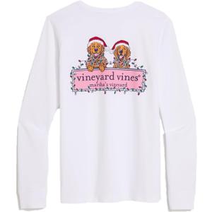 Girls' String Lights Pups Logo Box Long-Sleeve Pocket Tee, White Cap, 7