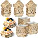 Maxcheck 300 Pcs Square Cupcake Liners 2.36 Inches Dessert Liner Paper Square Baking Cups Paper Brownie Cupcake Patterned Wrappers for Wedding Baby Shower Birthday Party Cake(Retro)