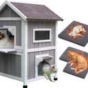 Rockever Outdoor Cat House, Large Outdoor Houses for Feral Cats with Self-Warming Mat Wooden Outside Cat Shelter Weatherproof with Escape Door