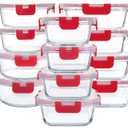 M MCIRCO 24-Piece Glass Food Storage Containers with Locking Lids,Glass Meal Prep Containers Set - Airtight Lunch Containers, Microwave, Oven, Freezer and Dishwasher, Red