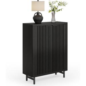 LITTLE TREE 6-Tier Shoe Cabinet with Doors for Up to 24 Pairs, Large Wooden Shoe Storage Cabinet with Adjustable Shelves, Black Freestanding Shoe Organizer Cabinet for Entryway, Hallway