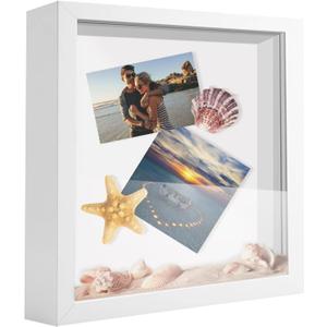 12x12 Shadow Box Frame Display Case, Wood with Plexiglass, Display Case Box for Memorabilia, Medal, Crafts,Tickets and Photos, Picture Frame for Wall and Tabletop (White, 12x12)