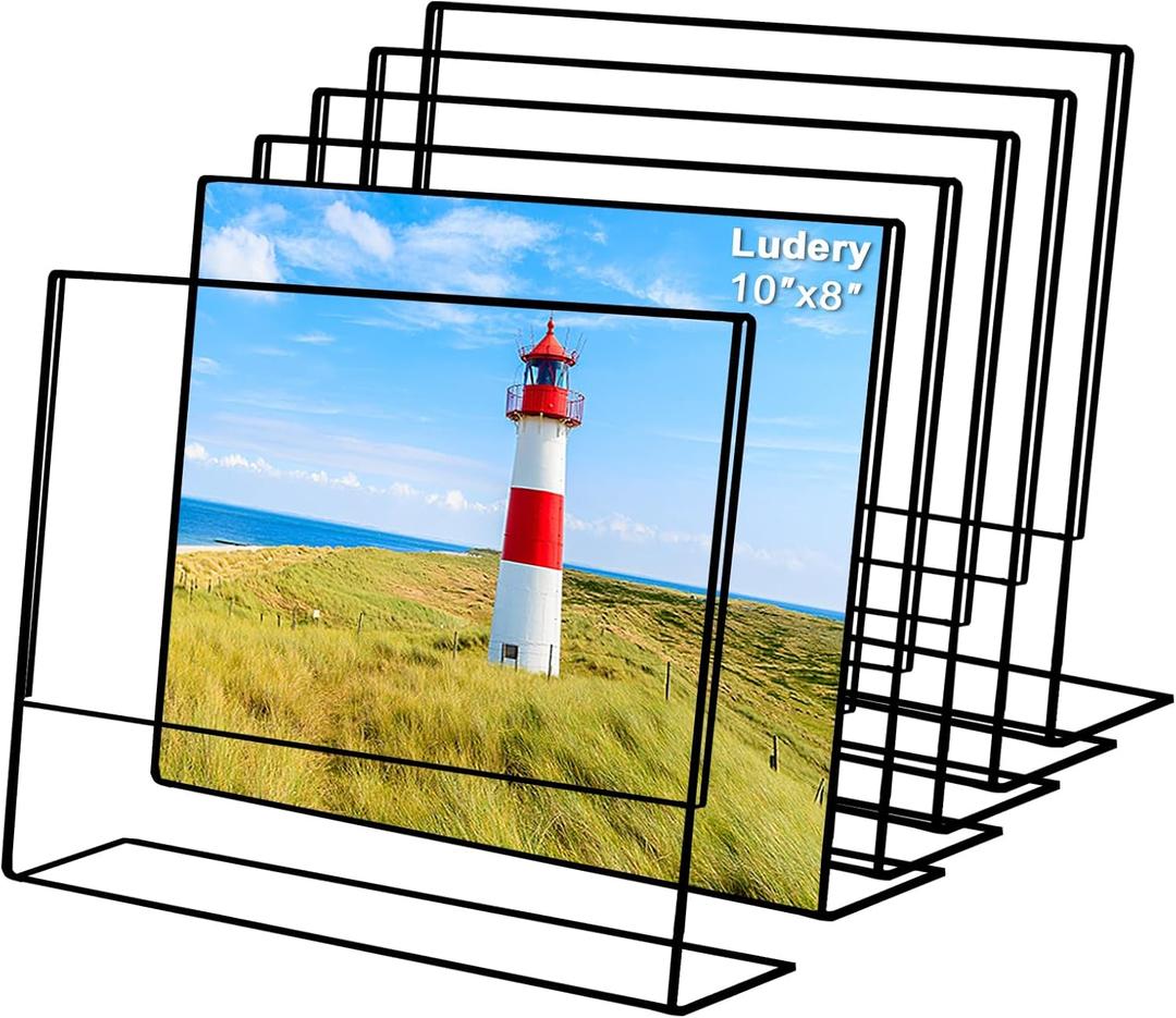 8x10 Picture Frames,Clear Frameless Horizontal Picture Frames,6 Pack Acrylic Self Standing Photo Frames for Wedding Table Numbers, Restaurant Signs, Photos and Art Display-Black Color