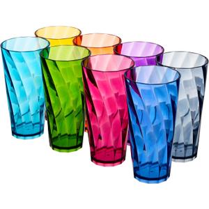US Acrylic Optix Plastic Reusable Drinking Glasses (Set of 8) 26oz Iced-Tea Cups in Jewel Tone Colors | BPA-Free Tumblers, Made in USA | Top-Rack Dishwasher Safe